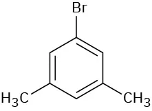 In a benzene ring, C 1 is bonded to a bromine atom and C3 and C5 to methyl groups.