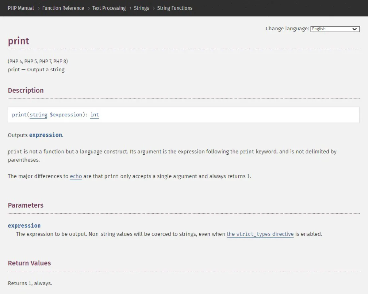 Screenshot of hidden print functions.
