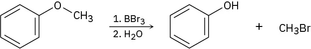 Anisole reacts with boron tribromide, then water to form phenol and methyl bromide.