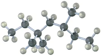 A ball and stick model of 3,3,5-trimethylheptane