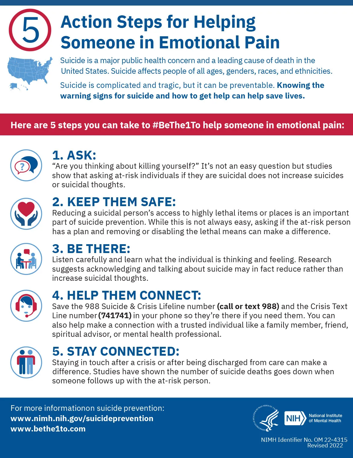 Suicide prevention one-pager regarding action steps for helping someone in emotional pain.
