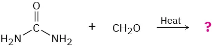 An incomplete reaction in which urea reacts with formaldehyde to form unknown product(s) indicated by a question mark.