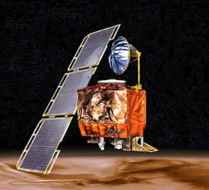 An image of the Mars Climate Orbiter is shown hovering above Mars.