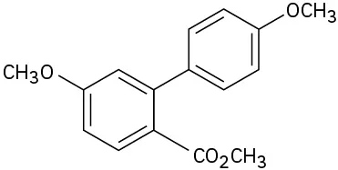 Diphenyl with methoxy groups on C5 and C4', and C O O C H 3 on C2.