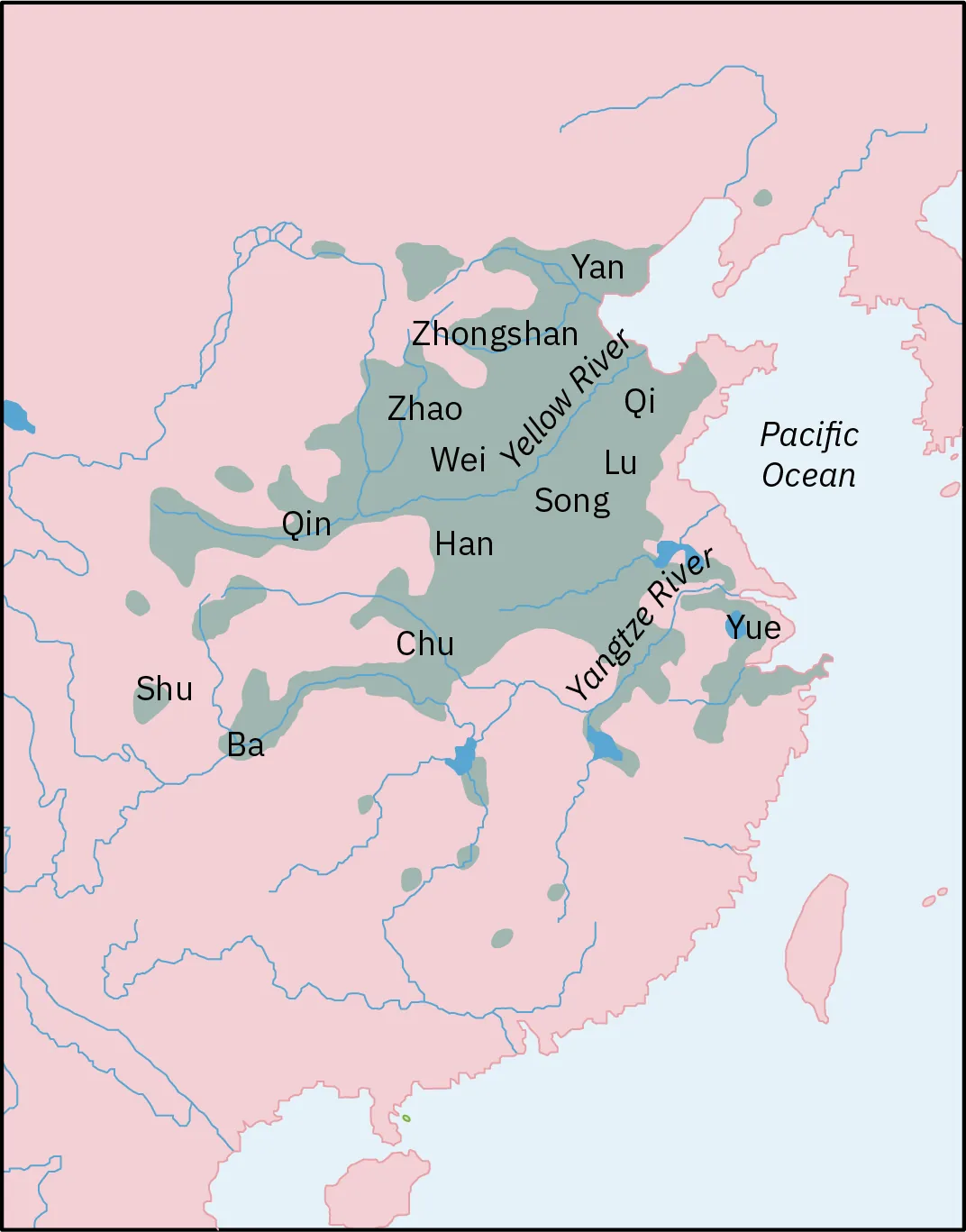 A map of the Warring States period in ancient China(ca. 475-221 BCE) shows parts of China with social unrest and discord.