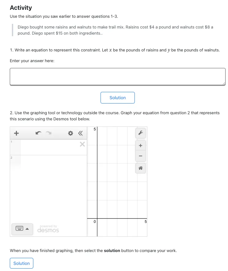 A screenshot from the curriculum showing a lesson where students are asked to use graphing technology to demonstrate their understanding.