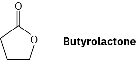 The structure of butyrolactone comprises of a five-membered ring with one oxygen and four carbon atoms. The carbon adjacent to oxygen is a carbonyl group.
