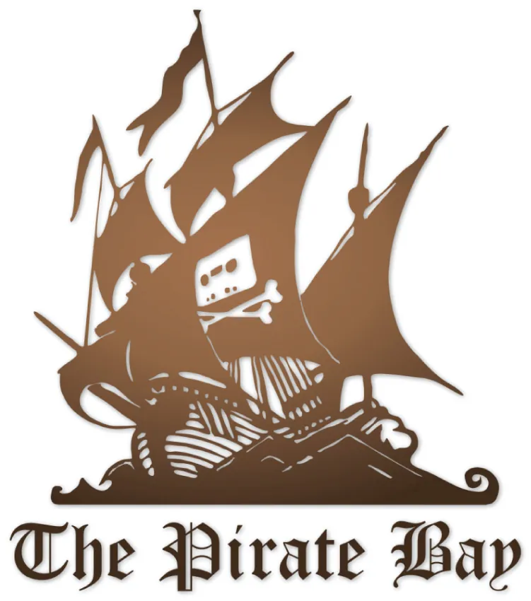 An image of the Pirate Bay logo, which is a pirate ship with a cassette tape superimposed on one sail.