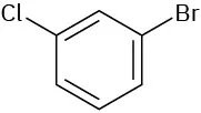 In a benzene ring, C 1 and C 3 are bonded to a bromine atom and a chlorine atom, respectively.