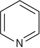 The bond-line structure of pyridine.