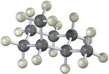 The ball-and-stick model of a cyclohexane ring in chair form. C 1 is bonded to equatorial methyl and C 2 is bonded to axial methyl.