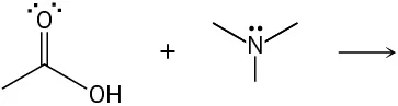 An incomplete reaction shows acetic acid reacting with methylamine. The product is not depicted.
