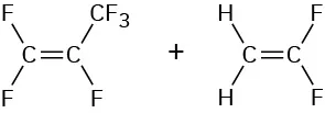 Structures of hexafluoropropene and vinylidene fluoride (C H 2 C F 2) separated by a plus sign.