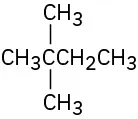 The molecular structure of 2,2-dimethylbutane that has one quaternary and one secondary carbon is presented.
