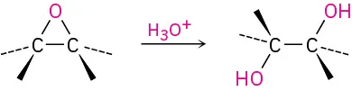 Ethylene oxide reacts with hydronium ion to forms ethylene glycol, also known as 1,2-ethanediol. The reaction is called an acid-catalyzed epoxide opening reaction.