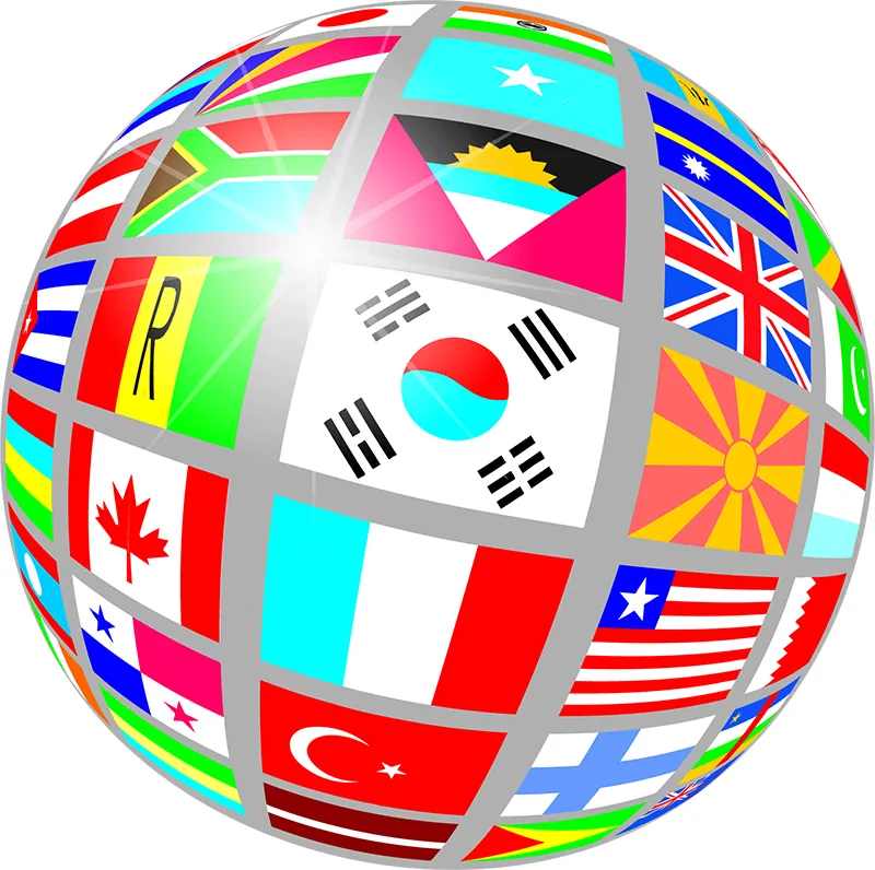 A globe made of flags depicts a multiethnic and multicultural world.