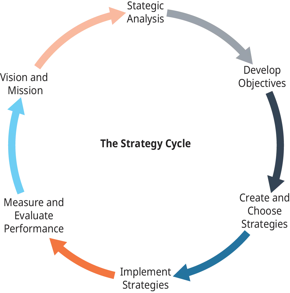A diagram shows the steps involved in the strategy cycle.