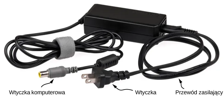 Zdjęcie czarnego zasilacza do ładowania laptopa .