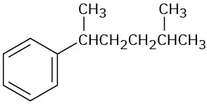 In a benzene ring, C 1 is bonded to a 5-carbon chain, in which C 1 and C 4 are each bonded to a methyl group.
