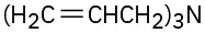 The structure of triallylamine. It has a nitrogen connected to three groups with structural formula C H 2 C H C H 2 (double bond between second and third carbons).