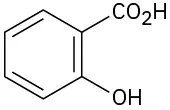 The structure of o-hydroxybenzoic acid. A C O O H group is present on C 1 of benzene ring. The ortho position is connected to the O H group.