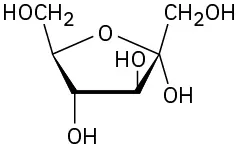 The structure of alpha-D-fructofuranose.