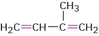 The condensed structural formula has a 4-carbon chain with double bonds between C 1-C 2 and C 3-C 4. C 3 is single bonded to a methyl group. 