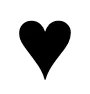 A solid black heart shape with a pointed bottom and two rounded arches at the top, centered on a white background.