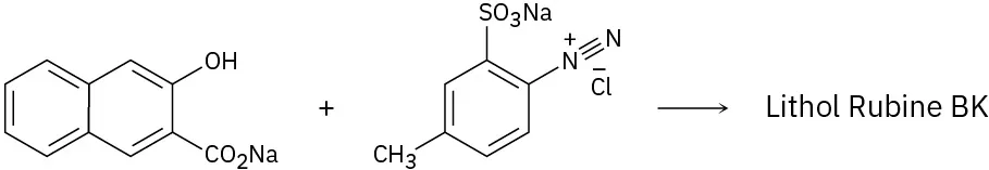 A disubstituted napthalene reacts with a diazo compound to form Lithol Rubine BK..