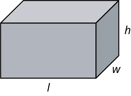 A rectangular prism with its length, width, and height marked l, w, and h.
