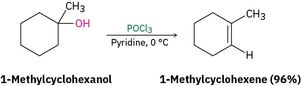 1-methylcyclohexanol reacts with phosphorus oxychloride and pyridine at 0 degree Celsius to form 1-methylcyclohexene with 96 percent yield.