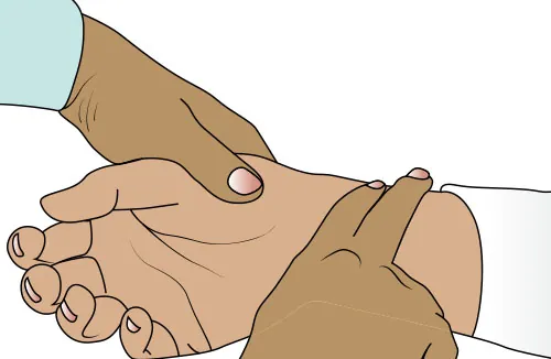 Diagram showing taking radial pulse.