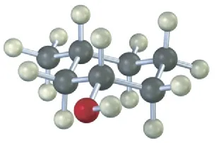 A ball-and-stick model of cyclohexane with hydroxyl group on C 1 and methyl on C 3 position.