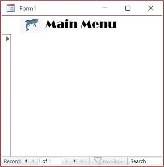 A screenshot of the Main Menu for Form1 is visible. Main Menu is in large font at the top with a shark icon to its left.