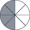 A circle is shown. It is divided into 8 equal pieces. 4 pieces are shaded.