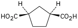 The structure of cyclopentane-1,3-dicarboxylic acid with cyclopentane ring. There are C O O H groups on C 1 and C 3, positioned cis to each other.