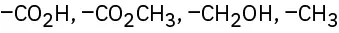 The figure shows four sets of substituents. Carboxyl, methyl ester, hydroxymethyl, and methyl each with an open single bond.