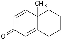 A cyclohexadiene ring with double bonded oxygen at C 3 is fused to a cyclohexane ring. Both rings share a methyl group.