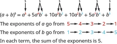 This figure shows the pattern a plus b to the power of 5 equals a plus 5 times a times b plus 10 times a times b plus 5 times a times b plus b.