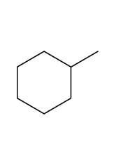 The skeletal structure of methylcyclohexane.