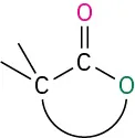 The structure of lactone, a cyclic ester, in which the alkyl group from one side of the carbonyl is bonded through a cyclic structure to the oxygen on the other side.