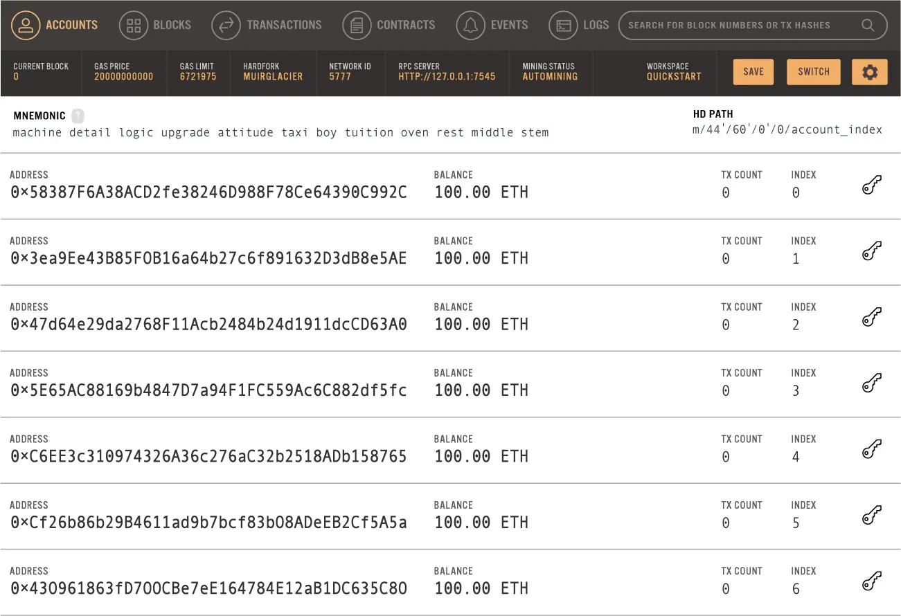 Screenshot of Ethereum option.