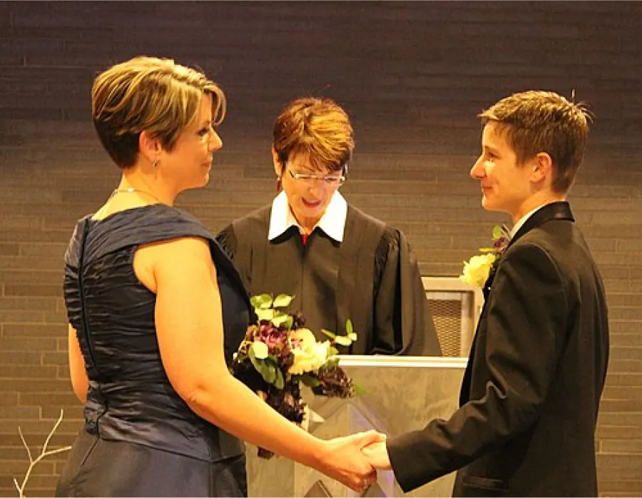 Photo of same sex couple getting married.