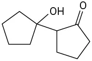 The structure shows a cyclopentanol single-bonded via C 1 to C 2 of cyclopentanone.