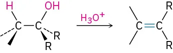 A tertiary alcohol reacts with hydronium ion to form an alkene.