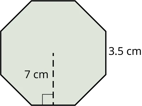 An octagon. Each side measures 3.5 centimeters. The apothem is marked 7 centimeters.