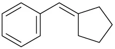 A central carbon with phenyl substituent and a double bond to C 1 of a cyclopentane ring.