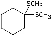 A cyclohexane in which one carbon is substituted with two S C H 3 groups.