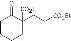 The structure shows a cyclohexanone ring connected to C O O E t and C H 2 C H 2 C O O E t groups at the first carbon.
