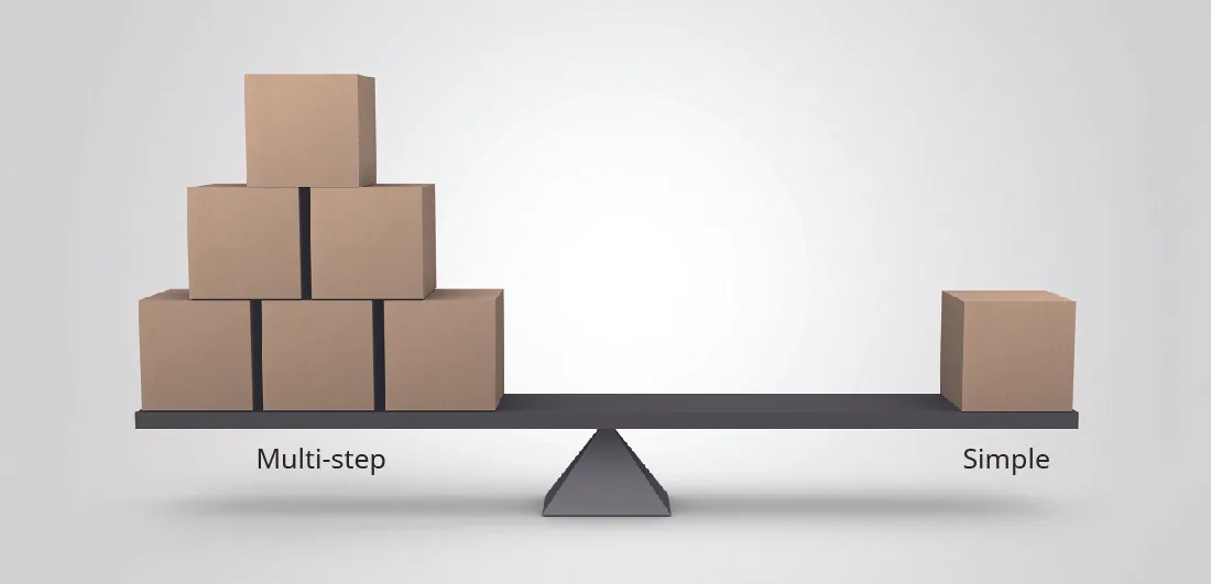 Balance scale showing multi-step balancing simple.